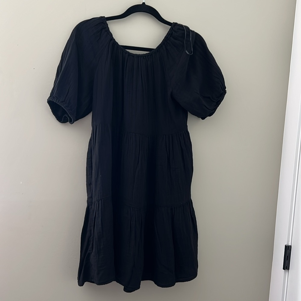 Old Navy Black Puff Sleeve Tiered Mini Dress Women’s Medium - Picture 2 of 6